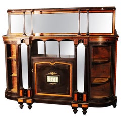 Used Bowed Glass English Rosewood Wedgewood Mirrored Ebonized Sideboard Buffet C1870s