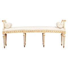 Bowed Ivory Painted & Parcel Gilt Upholstered Bench
