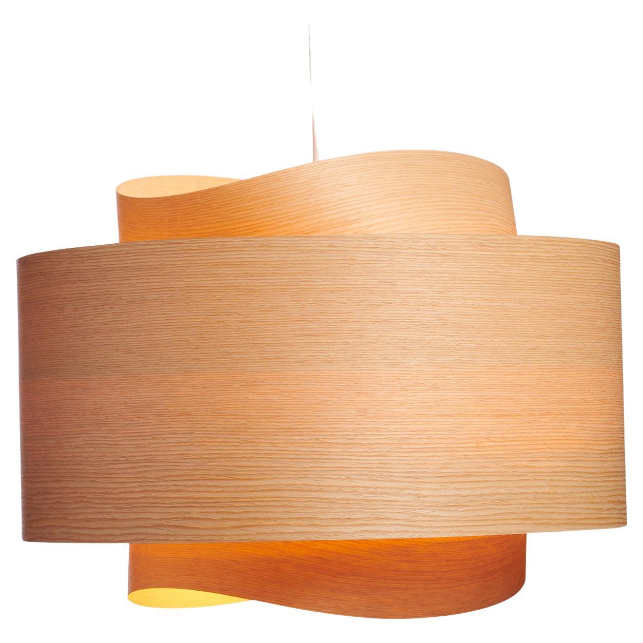 Half Bowen MidCentury Modern Wood Veneer Chandelier Pendant For Sale