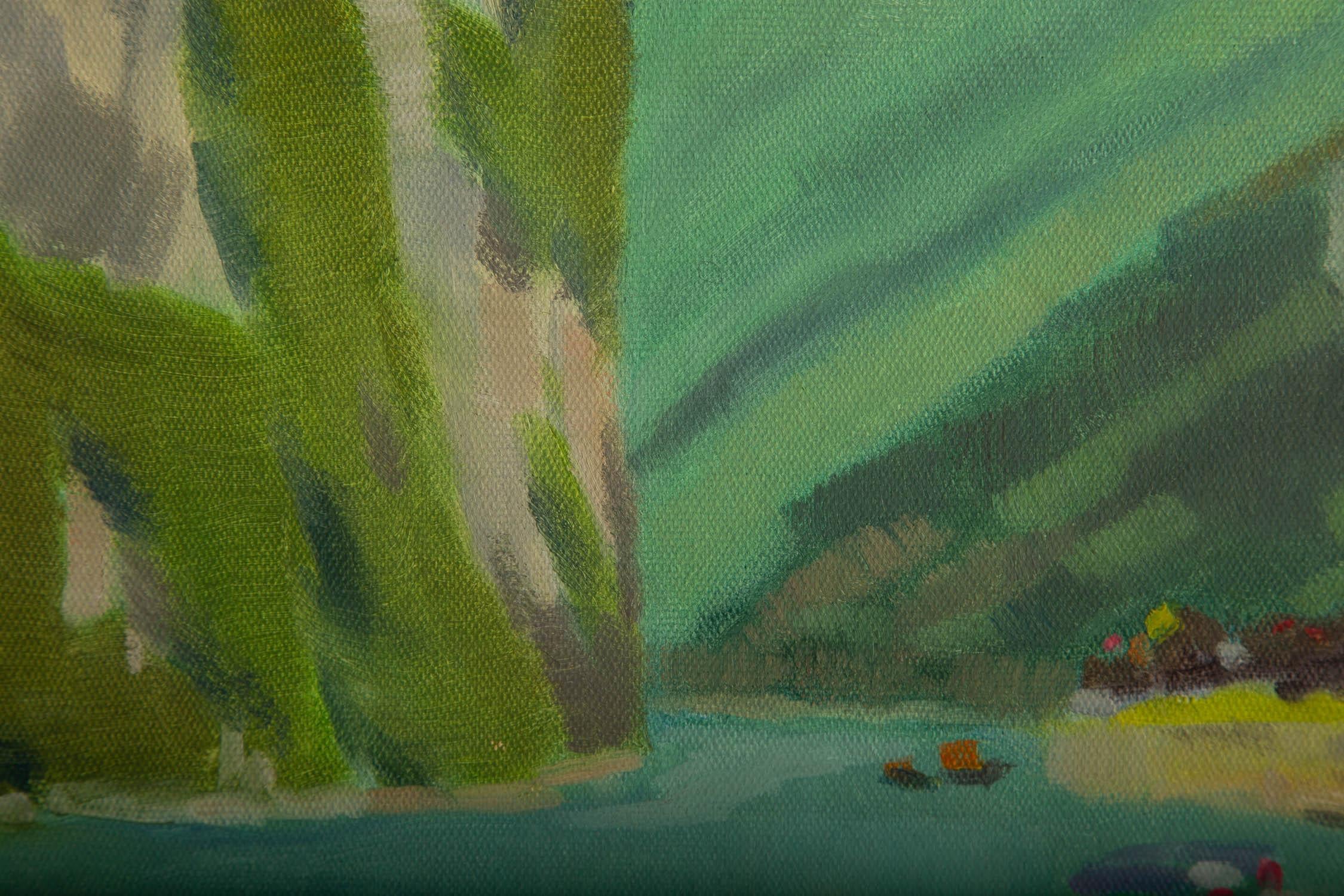 Titolo: Paesaggio
 Medium: Olio su tela
 Dimensioni: 19,5 x 19,5 pollici
 Cornice: Possibilità di incorniciatura!
 Condizioni: Il dipinto appare in ottime condizioni.
 
 Anno: 2000 circa
 Artista: Yang Yang
 Firma: Non firmato
 Posizione della
