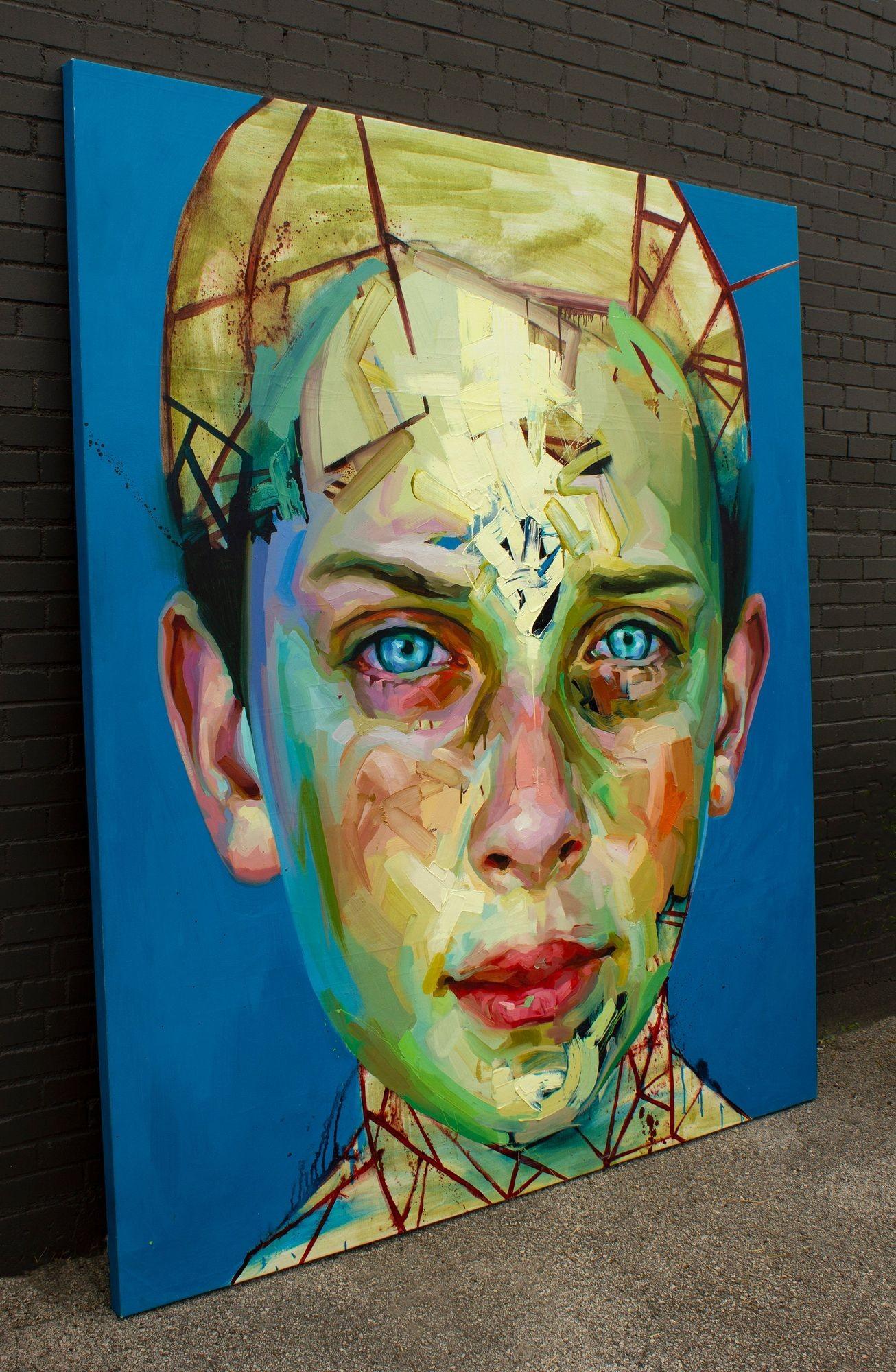 Justin Bower 'Blue Boy 2' Abstract Oil on Canvas Featured in Landman Series For Sale 9