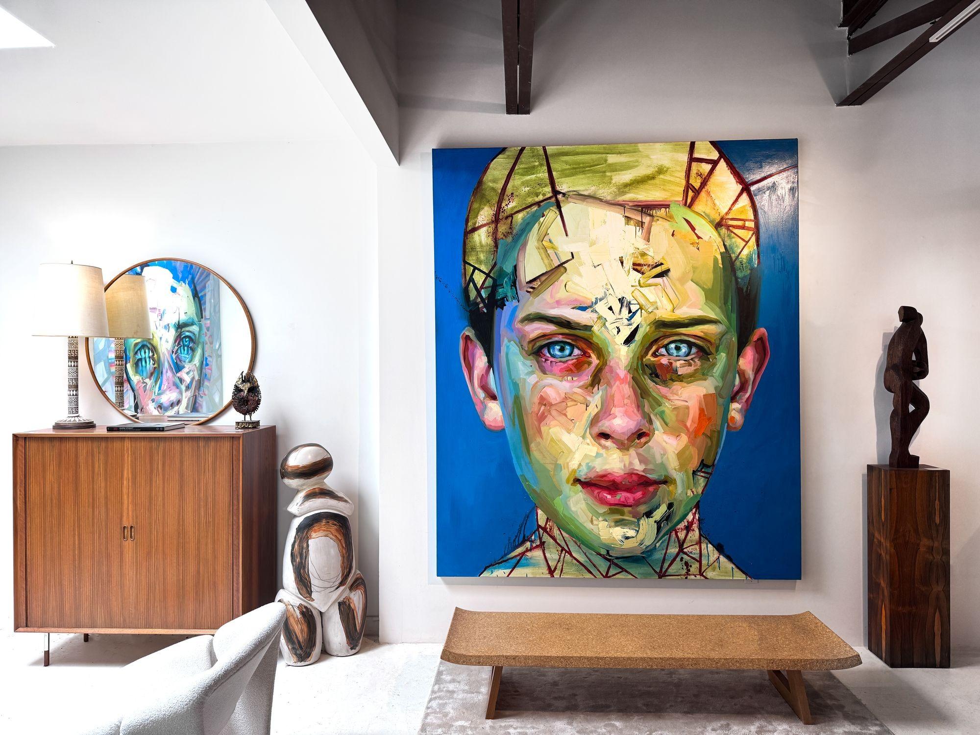 Justin Bower 'Blue Boy 2' Abstract Oil on Canvas Featured in Landman Series For Sale 1