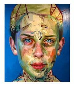 Justin Bower 'Blue Boy 2' Abstract Oil on Canvas Featured in Landman Series