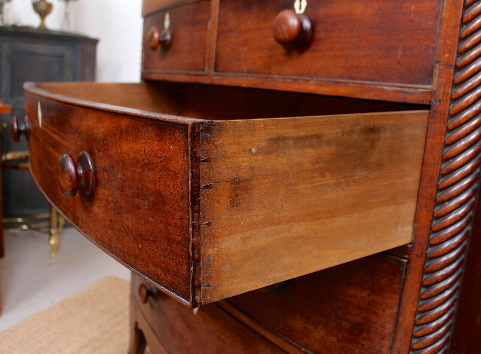Bowfront Chest of Drawers Carved Inlaid Mahogany, 19th Century For Sale 3
