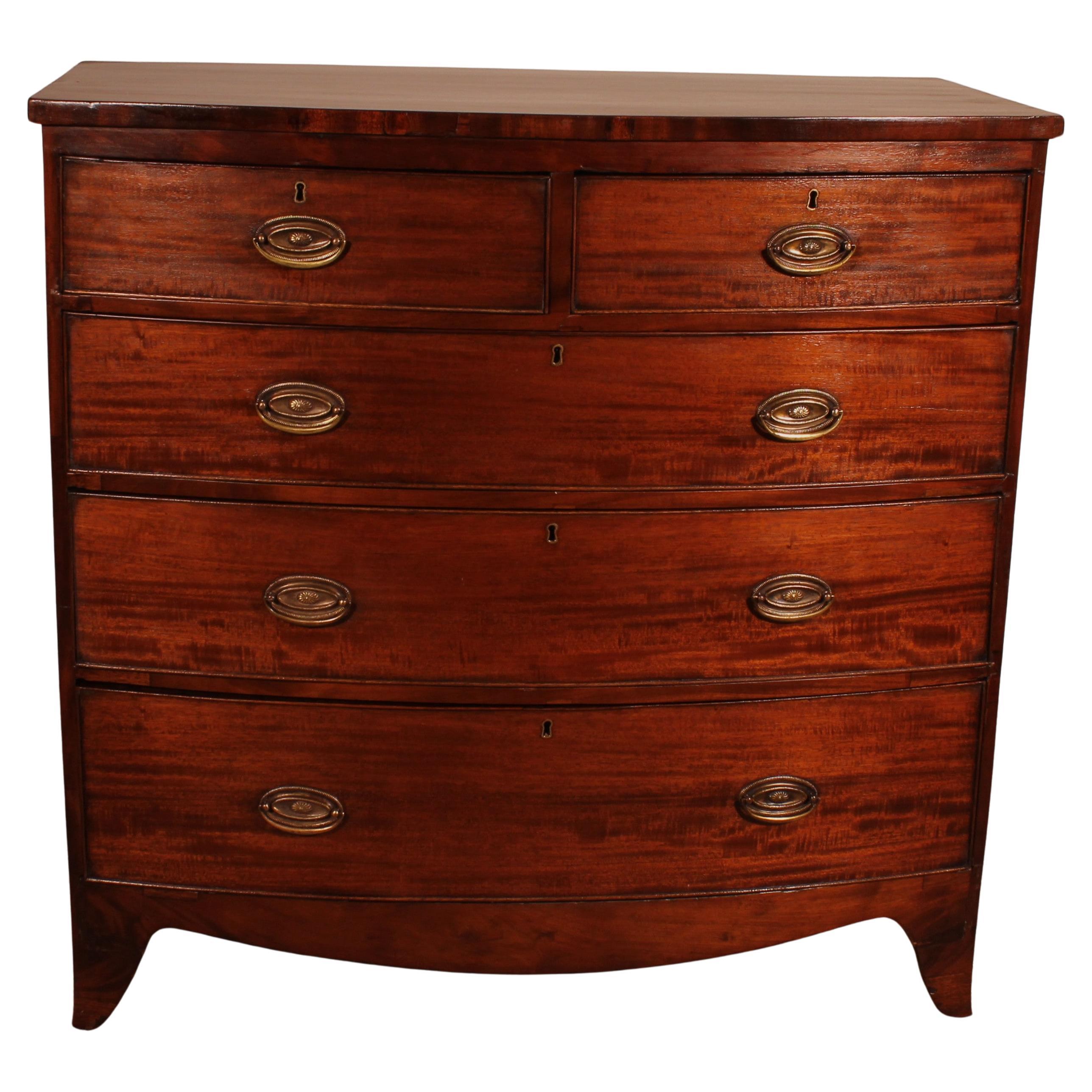 Bowfront Chest Of Drawers In Mahogany, Early 19th Century For Sale