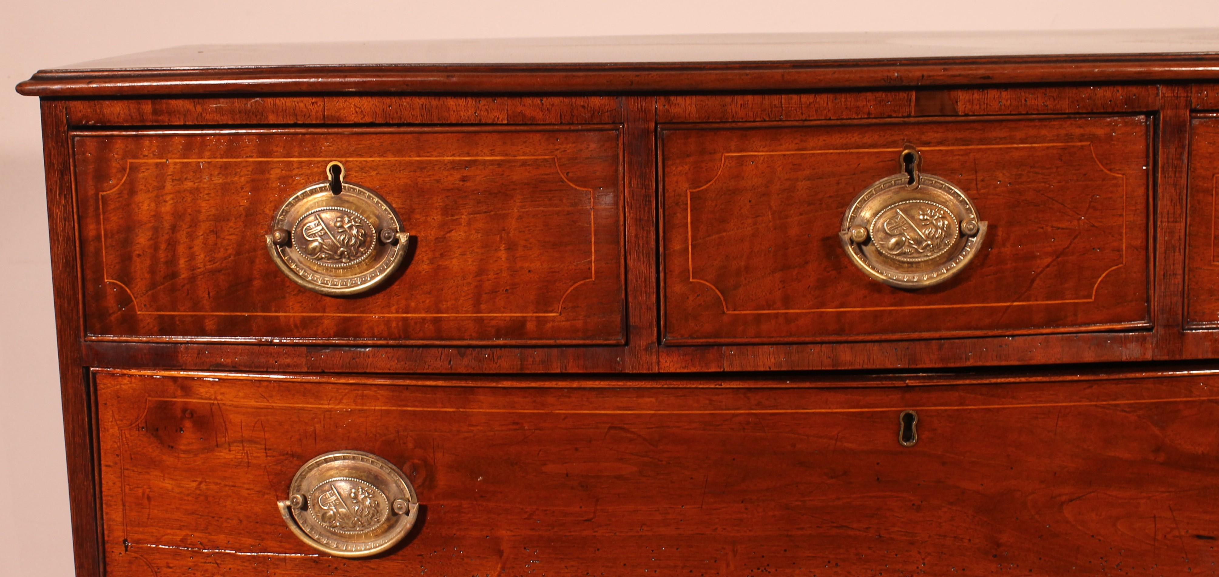 19th Century Bowfront Chest Of Drawers Regency Period In Mahogany Circa 1800 For Sale