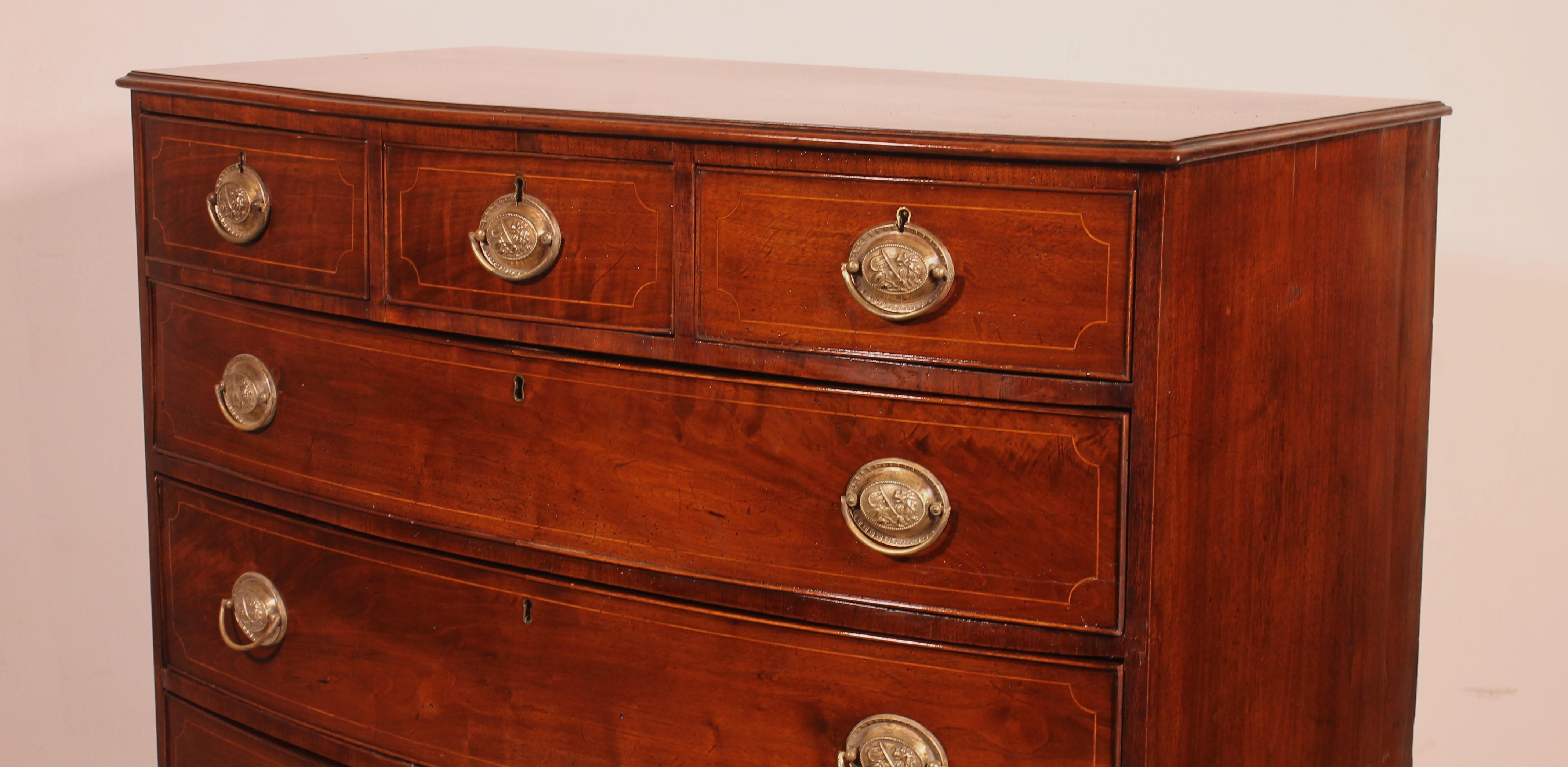 Bowfront Chest Of Drawers Regency Period In Mahogany Circa 1800 For Sale 3