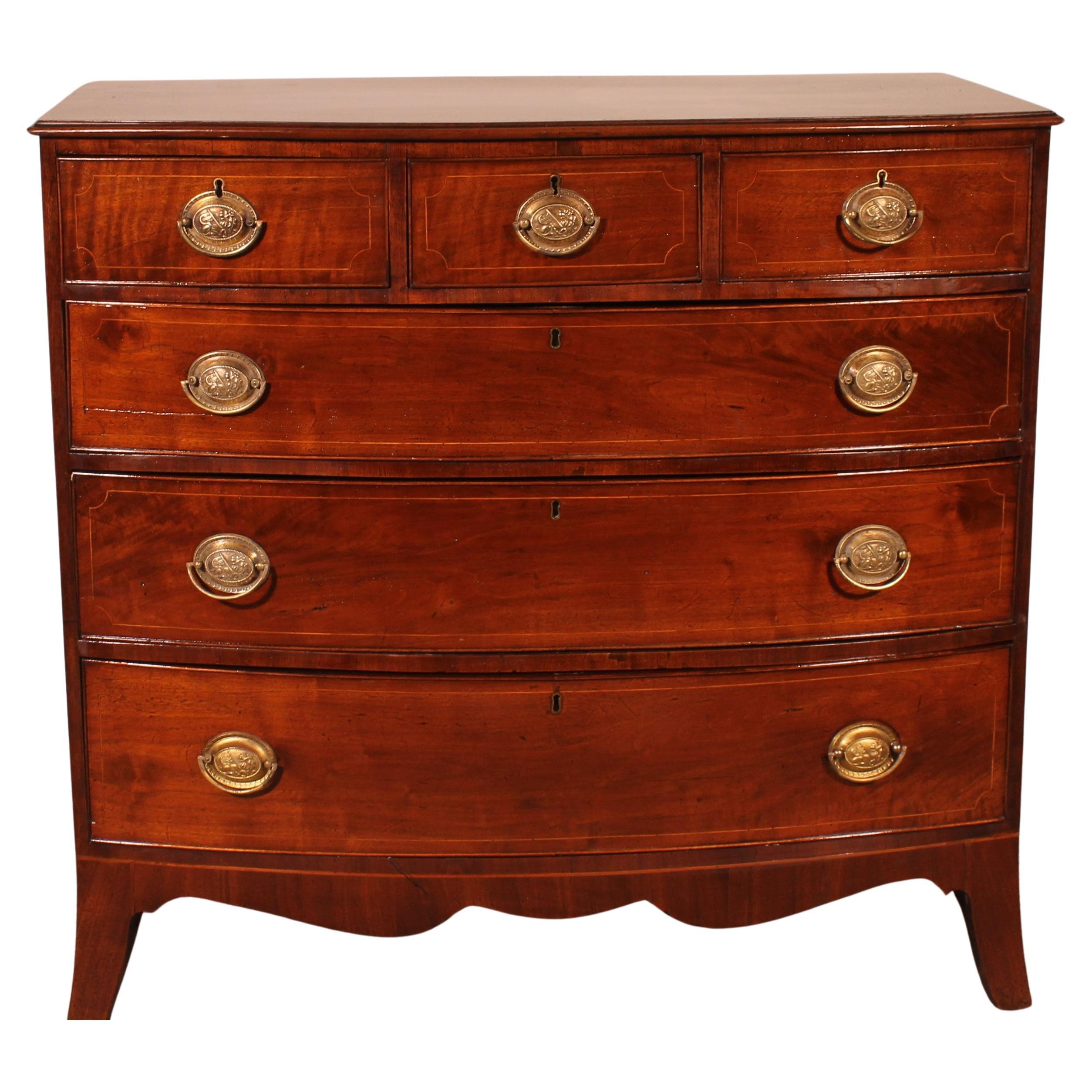 Bowfront Chest Of Drawers Regency Period In Mahogany Circa 1800 For Sale