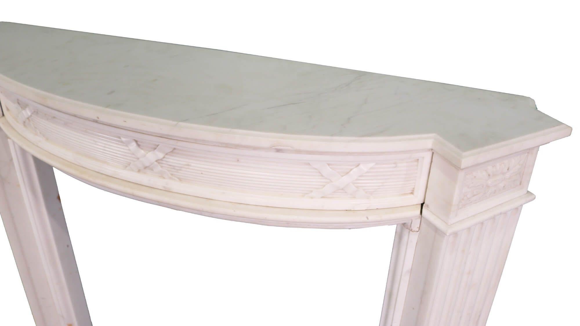 Georgian Bowfronted Antique White Marble Fire Mantel For Sale