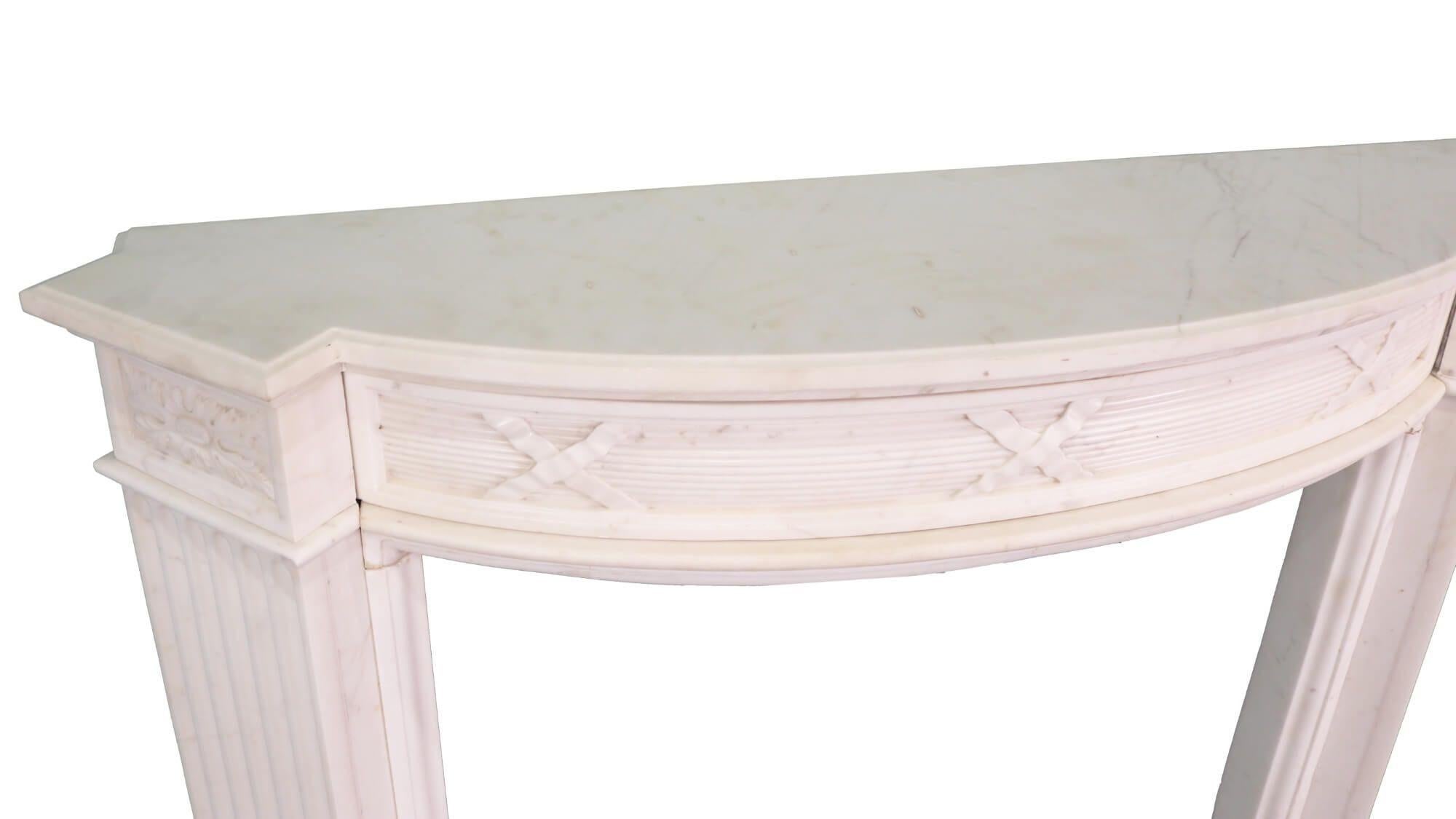 English Bowfronted Antique White Marble Fire Mantel For Sale
