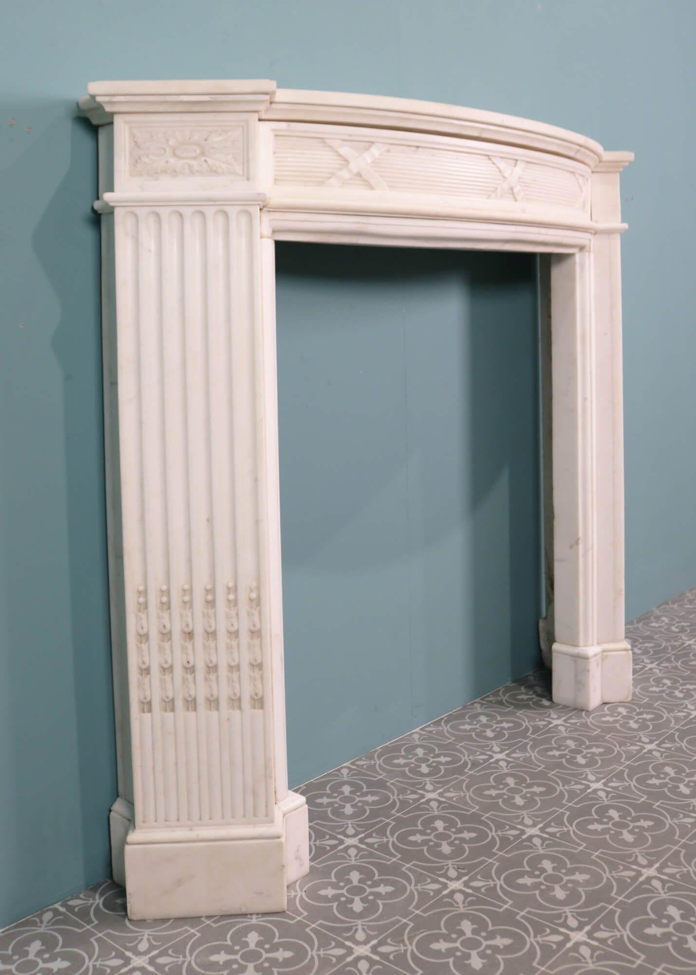 19th Century Bowfronted Antique White Marble Fire Mantel For Sale