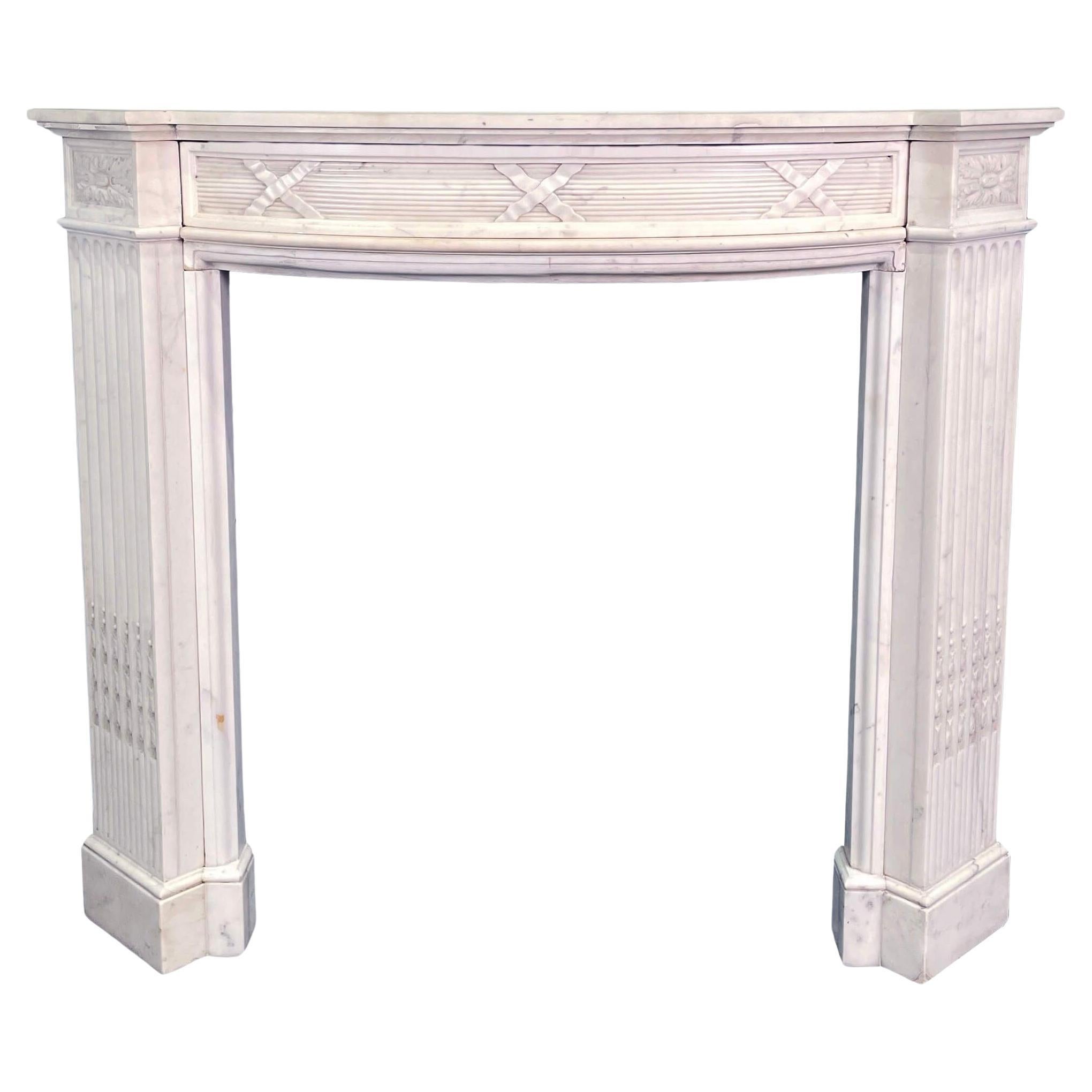 Bowfronted Antique White Marble Fire Mantel