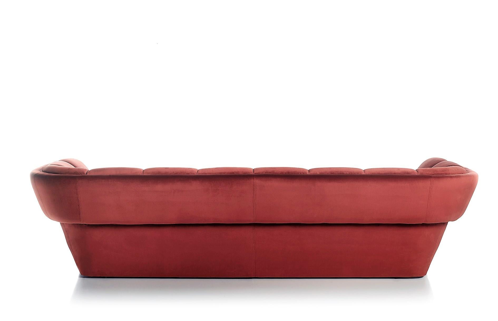 Exclusive and sophisticated design sofa, luxury and high decoration model bowie upholstered striped style in TAI MARSALA F2827 with elegant back.

Bowie is exclusive handcrafted furniture piece with a very personal philosophy with unique concept