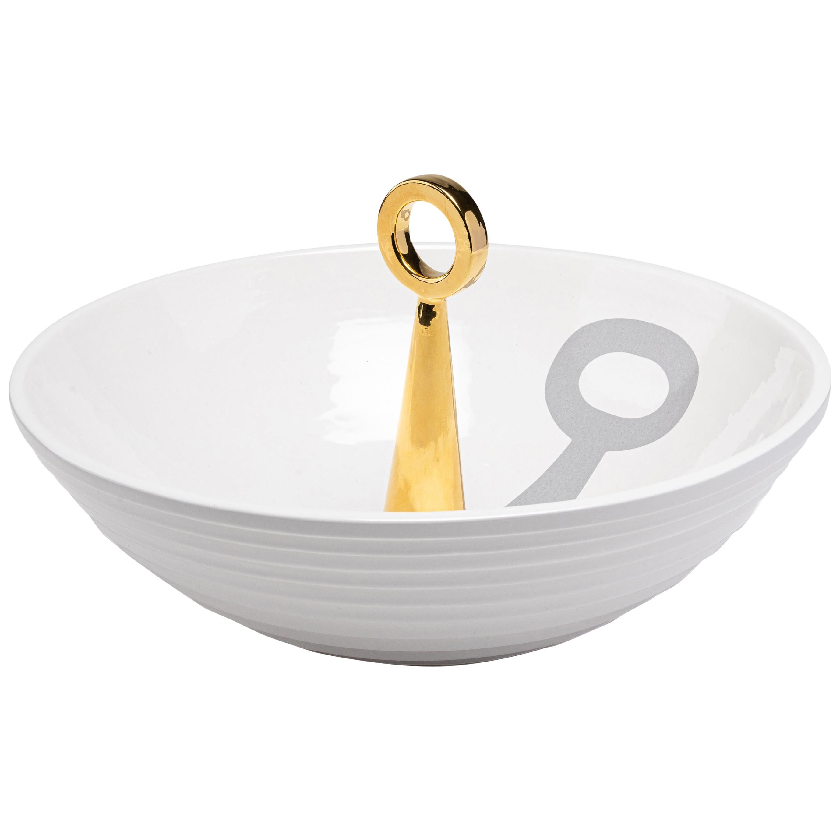 12:30 _ White Ceramic and 24-K Gold Details Handcrafted Bowl For Sale