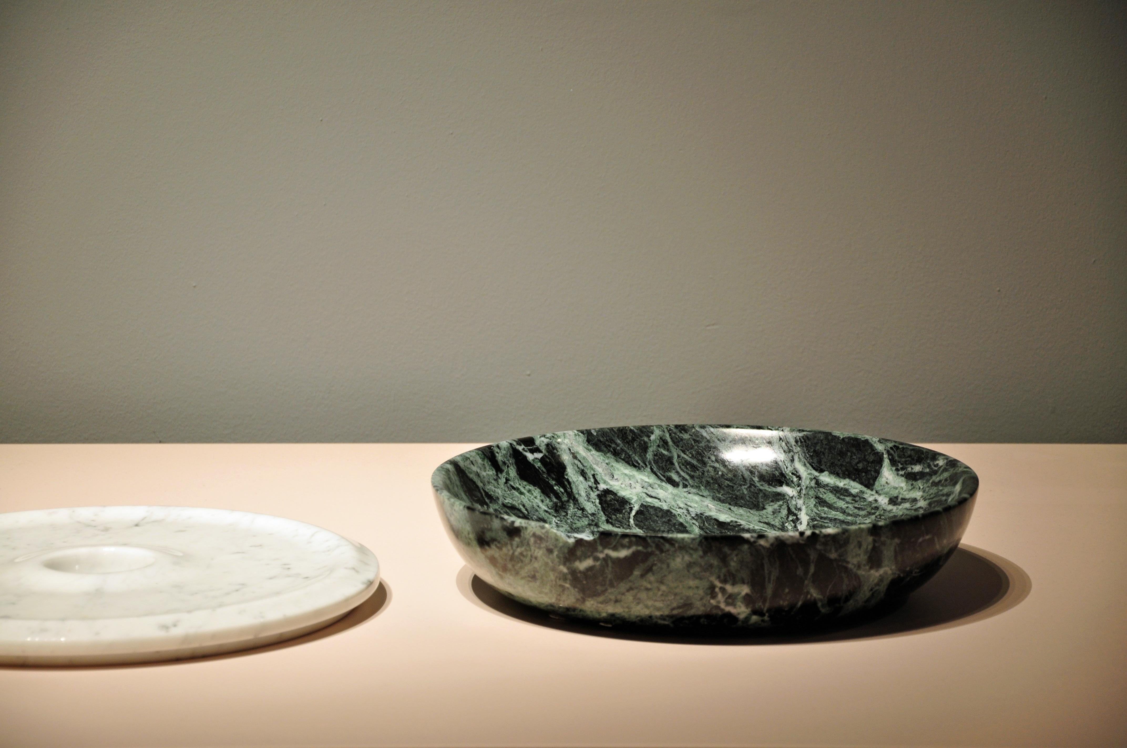 European Bowl and Candleholder Made of Carrara Marble by Designer Torsten Neuland, 2014 For Sale