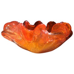 Bowl Barovier & Toso Orange with Gold Inclusions 'Grosse Costolatura, Late 1950s