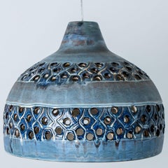Bowl Blue Ceramic Pendant Light, Denmark, 1970