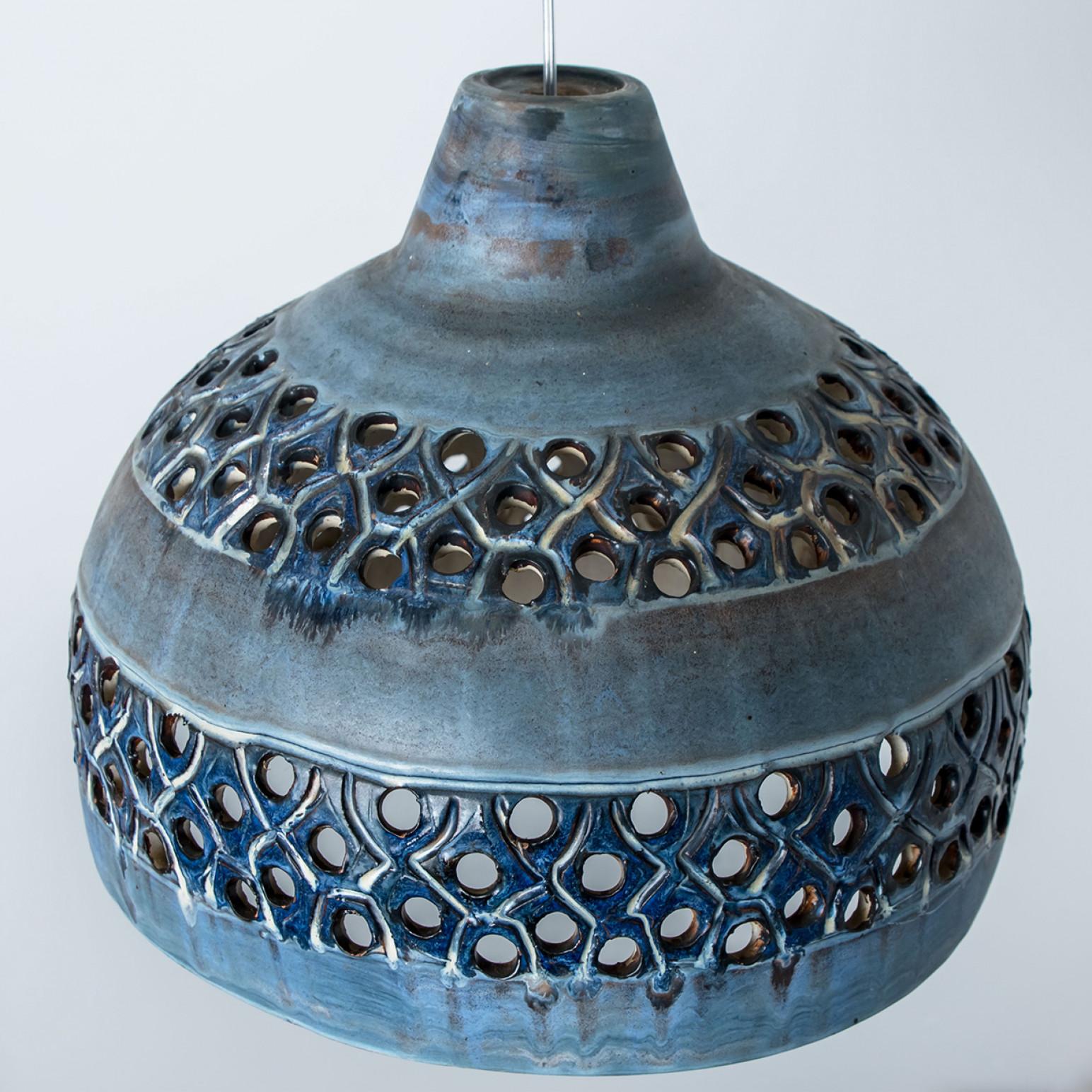 Other Bowl Blue Ceramic Pendant Light, Denmark, 1970 For Sale