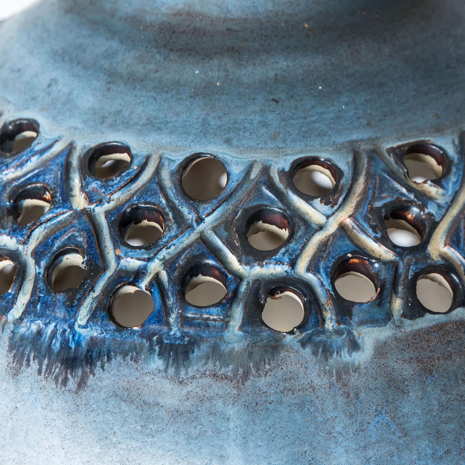 Late 20th Century Bowl Blue Ceramic Pendant Light, Denmark, 1970 For Sale