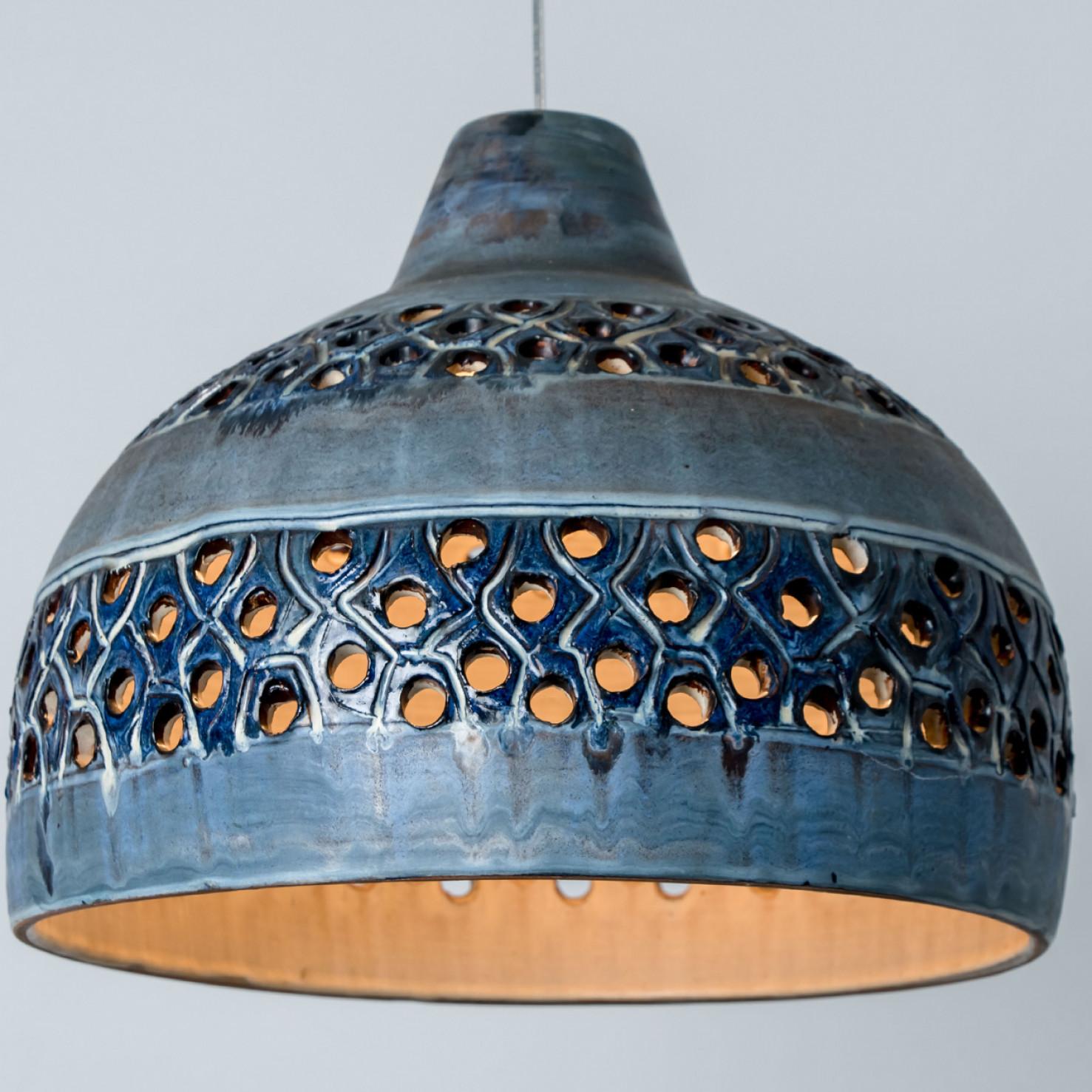 Bowl Blue Ceramic Pendant Light, Denmark, 1970 For Sale 1