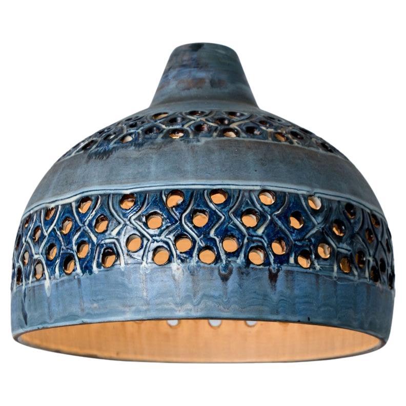 Lampe suspendue en céramique bleue, Danemark, 1970