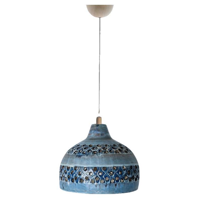 Schalen-Pendelleuchte aus blauer Keramik, Dänemark, 1970