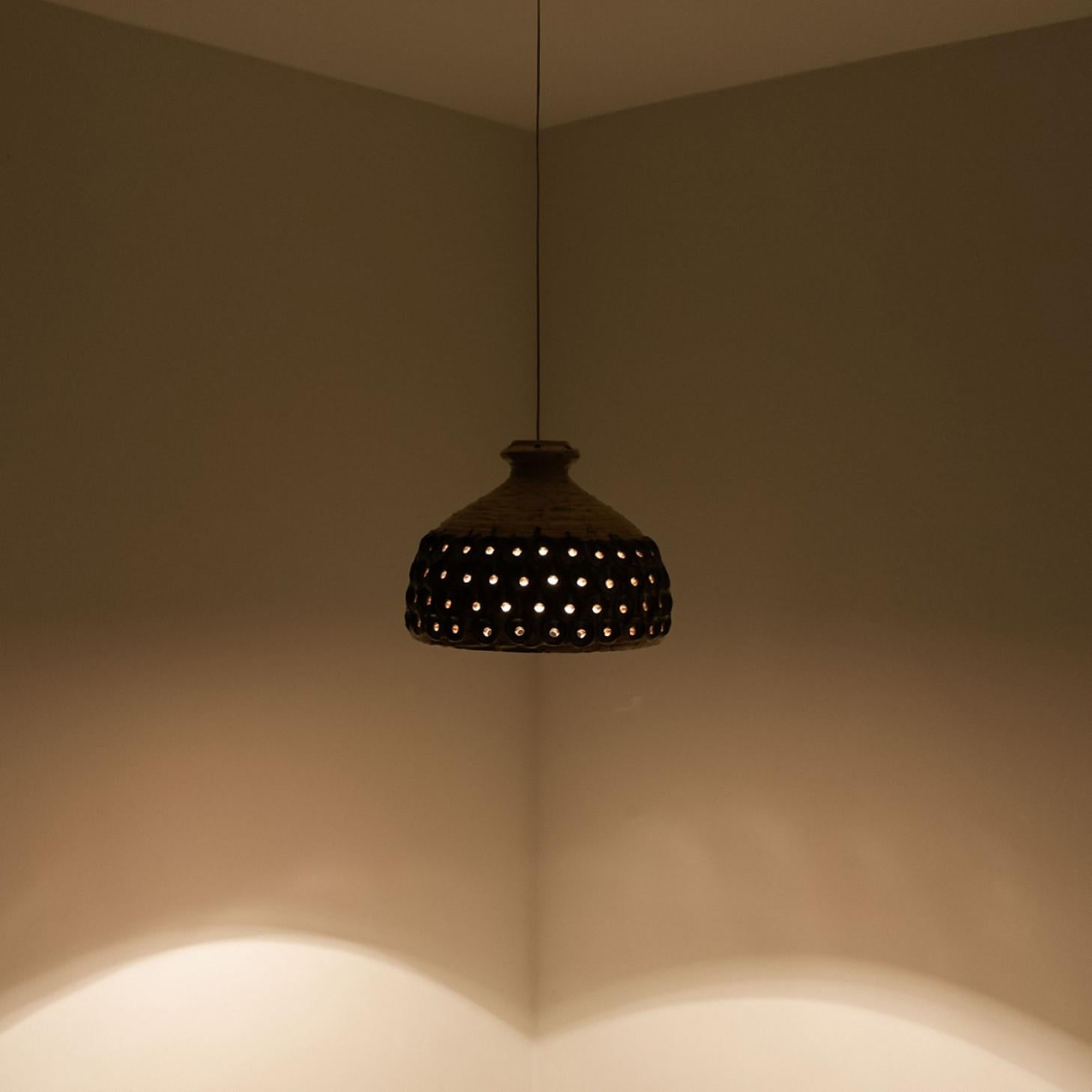 Bowl Blue Creme Ceramic Pendant Light, Denmark, 1970 For Sale 6