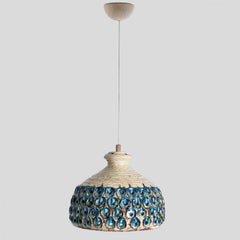 Lampada a sospensione in ceramica cremosa blu, Danimarca, 1970