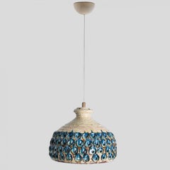 Bowl Blue Creme Ceramic Pendant Light, Denmark, 1970