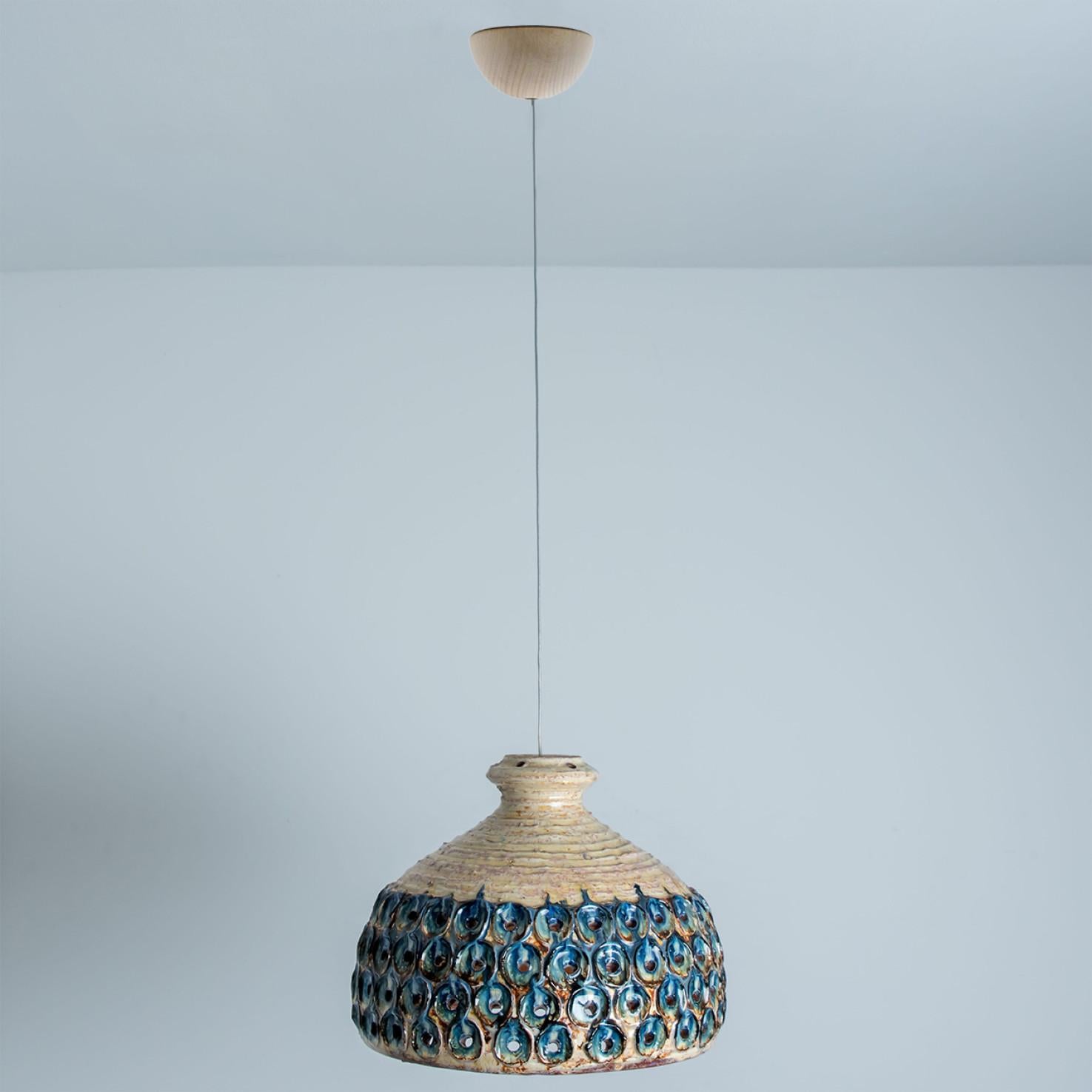 Other Bowl Blue Creme Ceramic Pendant Light, Denmark, 1970 For Sale
