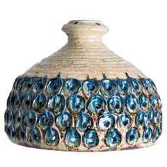Vintage Bowl Blue Creme Ceramic Pendant Light, Denmark, 1970