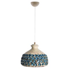 Bowl Blue Creme Ceramic Pendant Light, Denmark, 1970