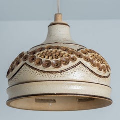 Bowl Brown Beige Ceramic Pendant Light, Denmark, 1970