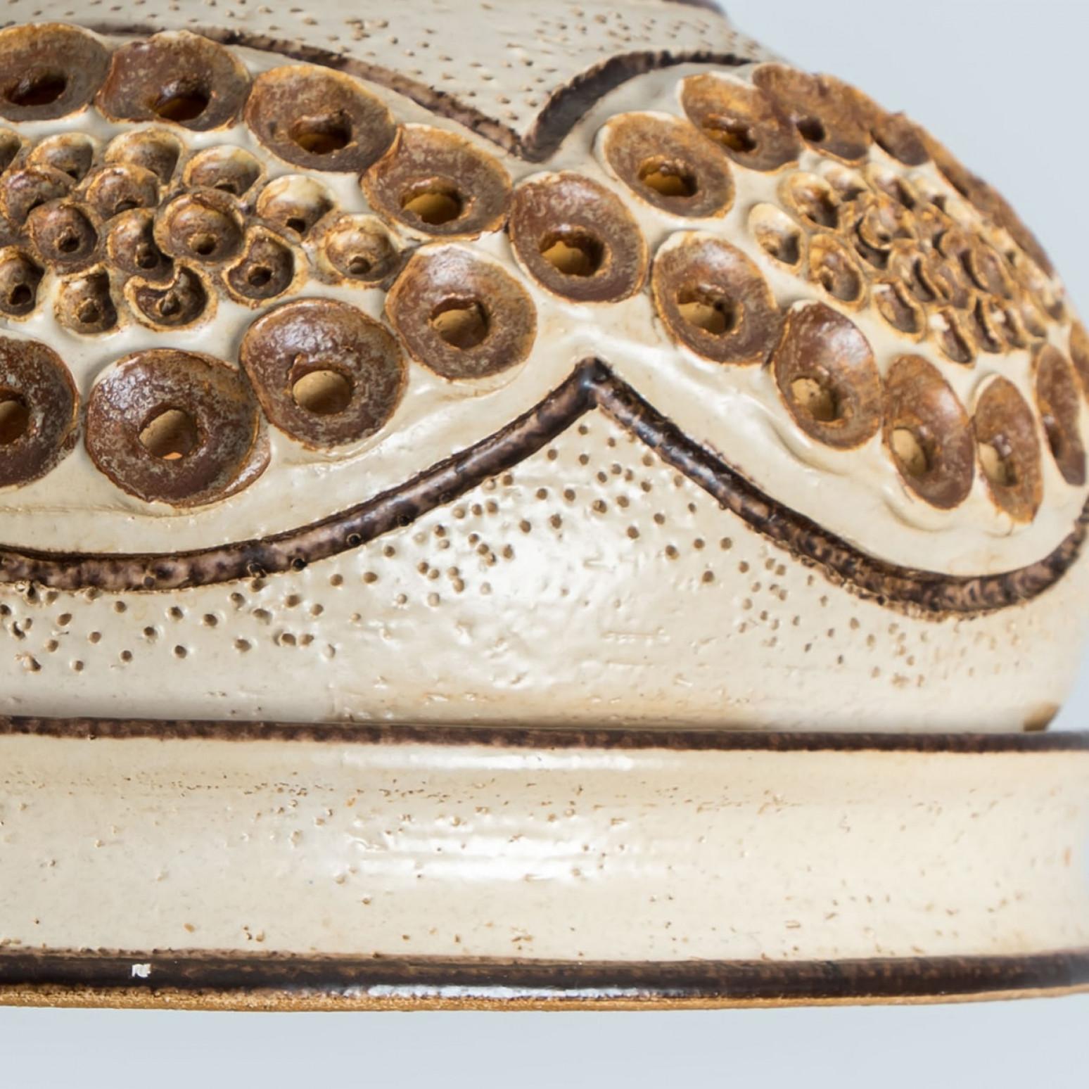 Other Bowl Brown Beige Ceramic Pendant Light, Denmark, 1970 For Sale