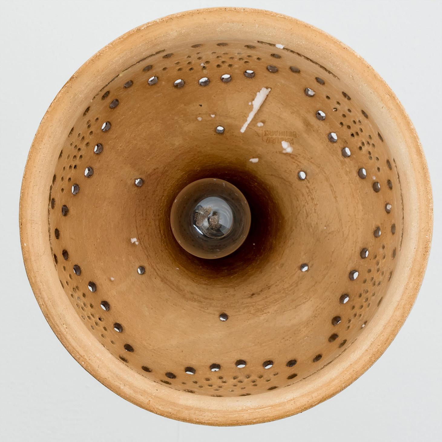 Danish Bowl Brown Beige Ceramic Pendant Light, Denmark, 1970 For Sale