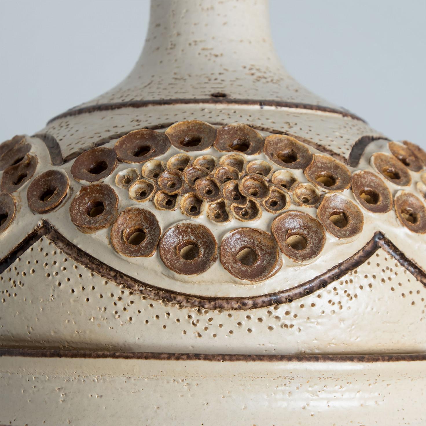Late 20th Century Bowl Brown Beige Ceramic Pendant Light, Denmark, 1970 For Sale