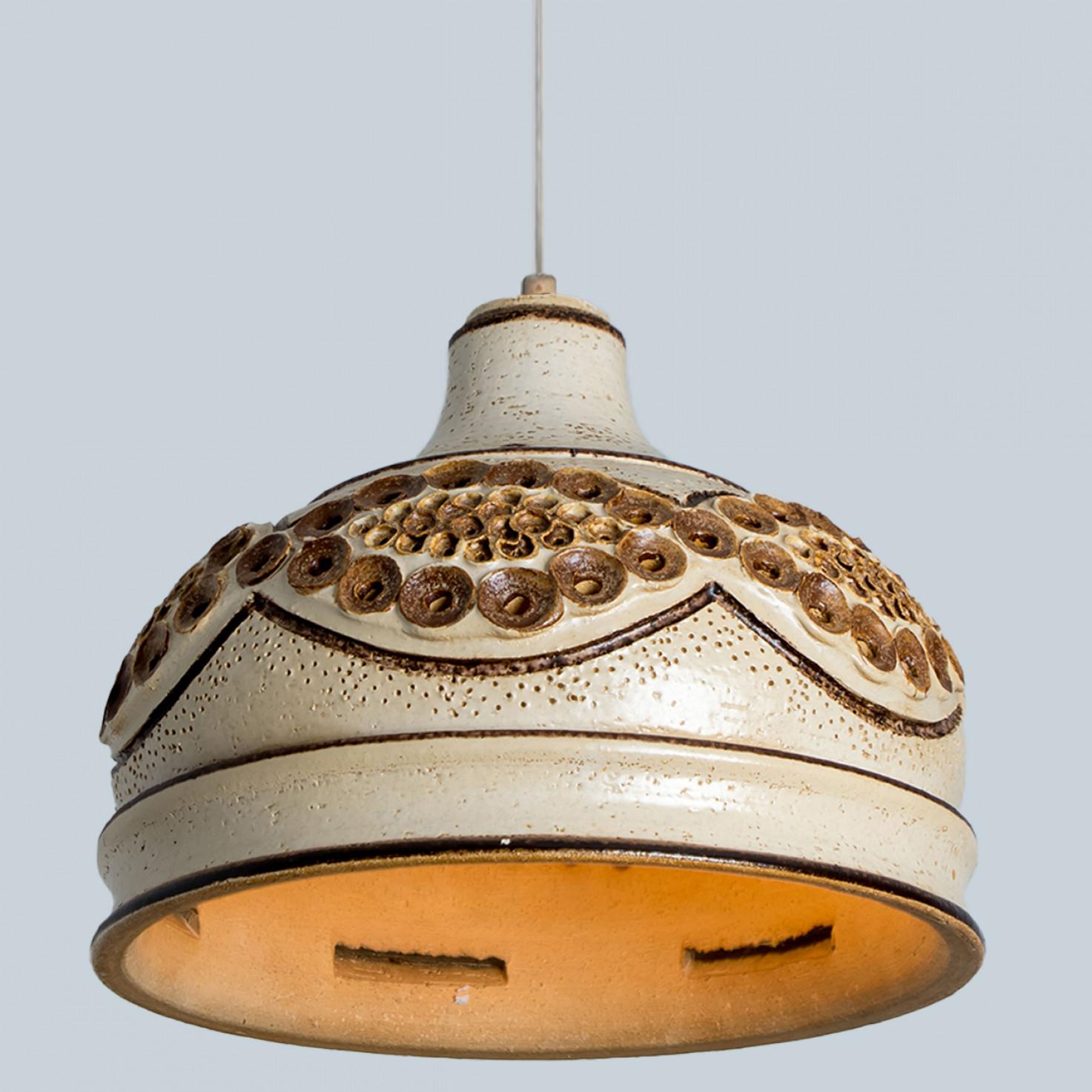 Bowl Brown Beige Ceramic Pendant Light, Denmark, 1970 For Sale 2