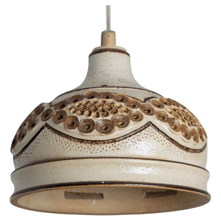 Bowl Brown Beige Keramik Pendelleuchte, Dänemark, 1970
