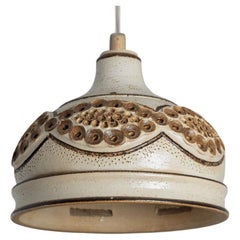 Bowl Brown Beige Ceramic Pendant Light, Denmark, 1970