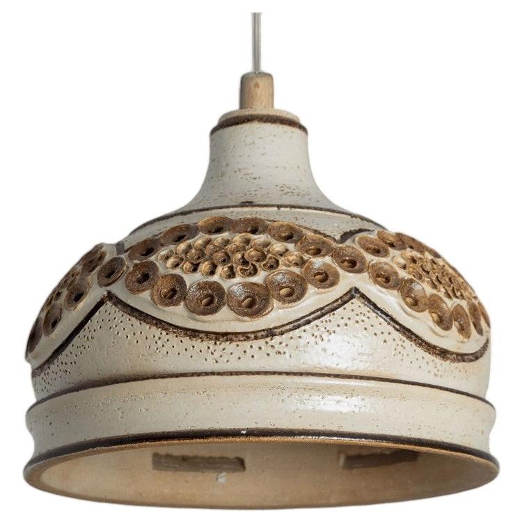 Bowl Brown Beige Ceramic Pendant Light, Denmark, 1970