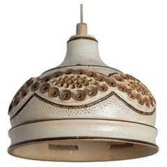Bowl Brown Beige Ceramic Pendant Light, Denmark, 1970