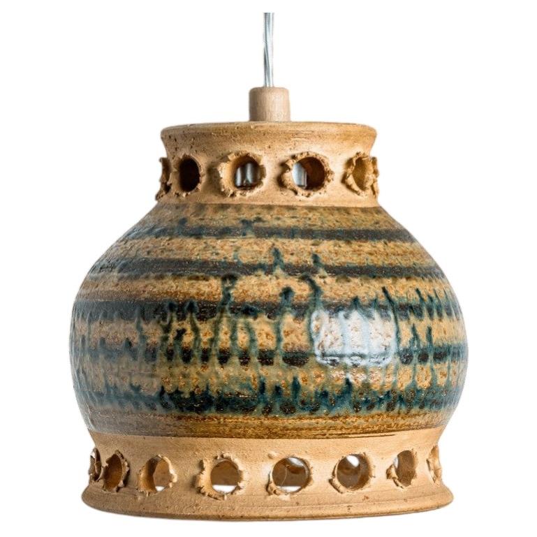 Lámpara colgante de cerámica verde marrón, Dinamarca, 1970
