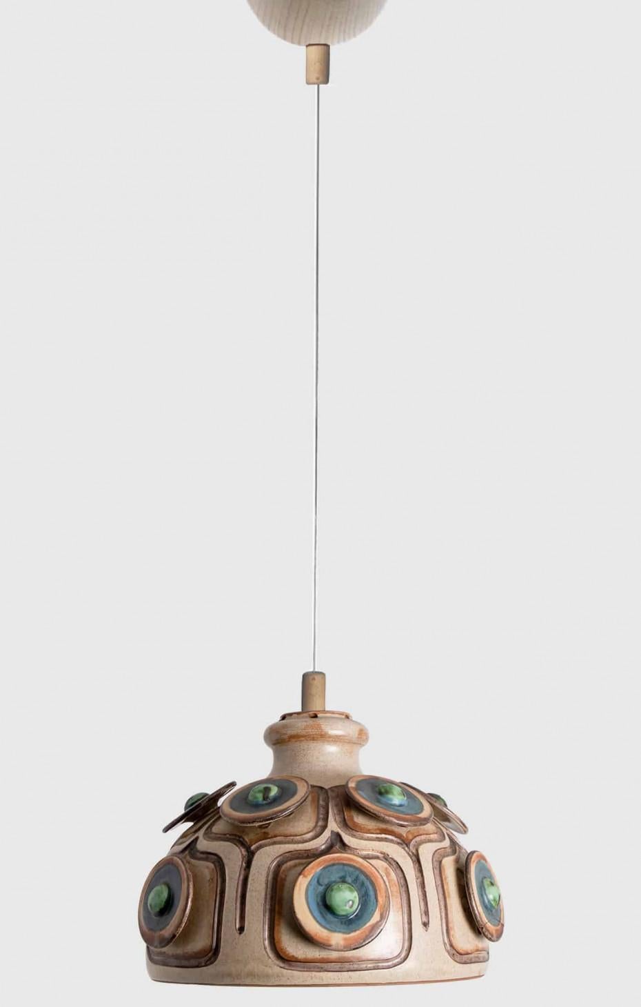 Bowl Brown Turquoise Ceramic Pendant Light, Dänemark, 1970 (Dänisch) im Angebot