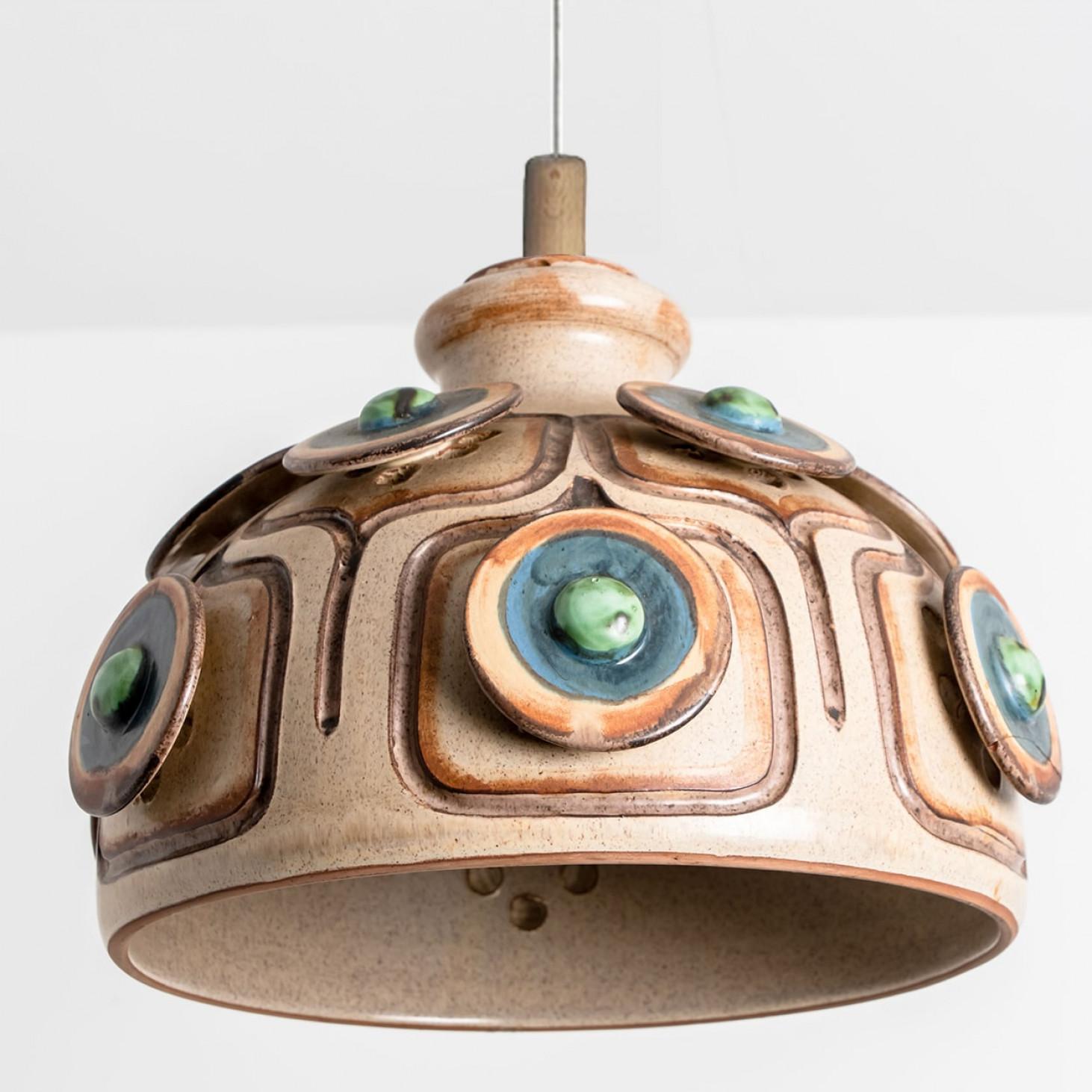 Bowl Brown Turquoise Ceramic Pendant Light, Dänemark, 1970 im Zustand „Gut“ im Angebot in Rijssen, NL