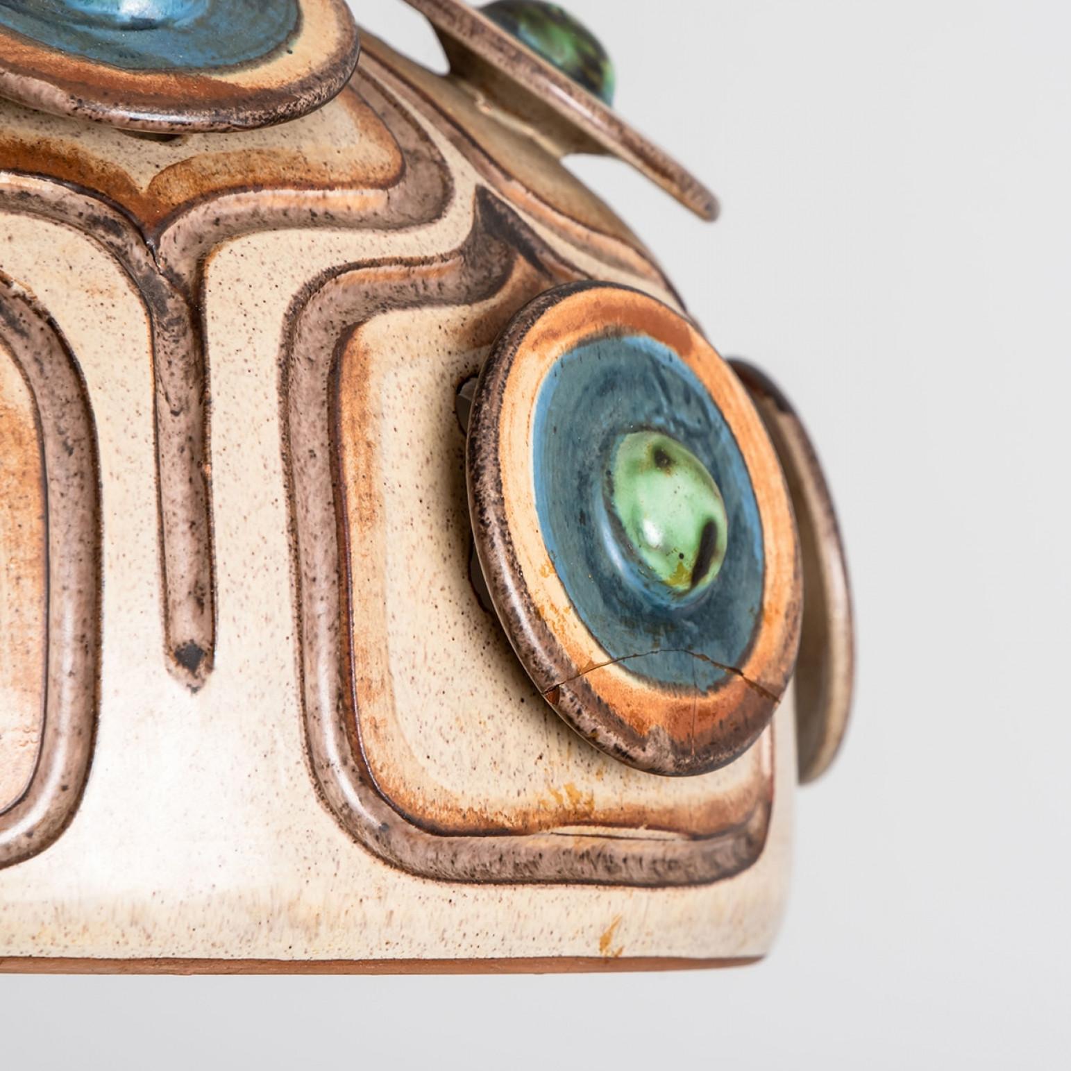 Fin du 20e siècle Lampe suspendue en céramique Brown Turquoise, Danemark, 1970 en vente