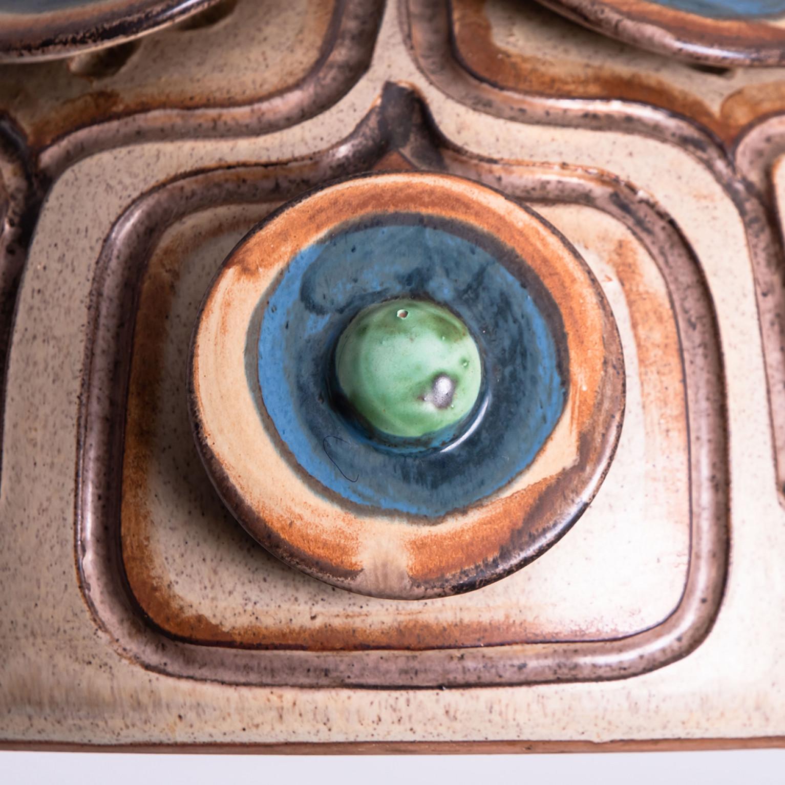 Bowl Brown Turquoise Ceramic Pendant Light, Denmark, 1970 For Sale 1