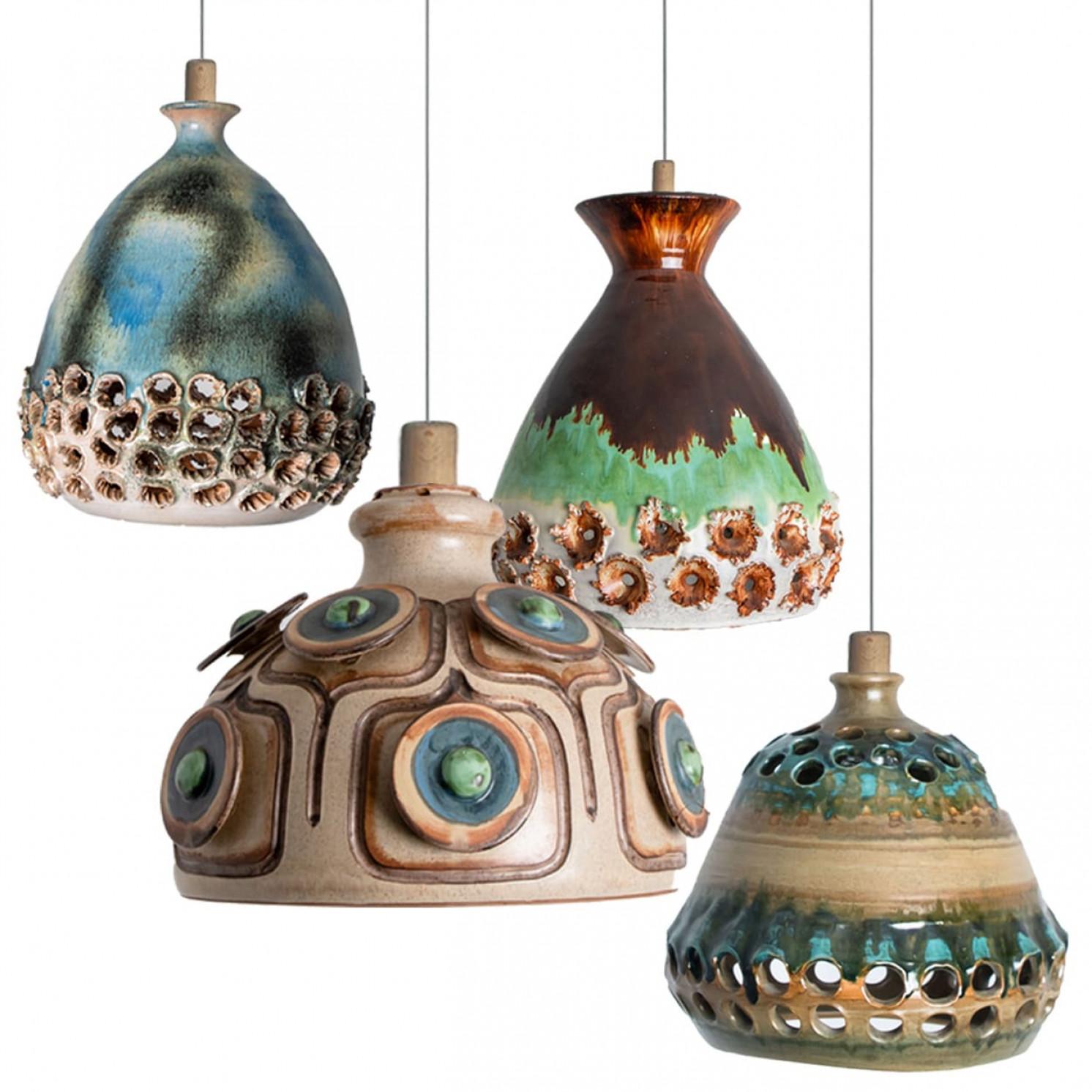 Bowl Brown Turquoise Ceramic Pendant Light, Dänemark, 1970 im Angebot 1