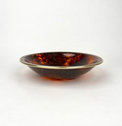 Bowl Centerpiece Lucite Tortoise Shell & Brass Christian Dior Style, Italy 1970s