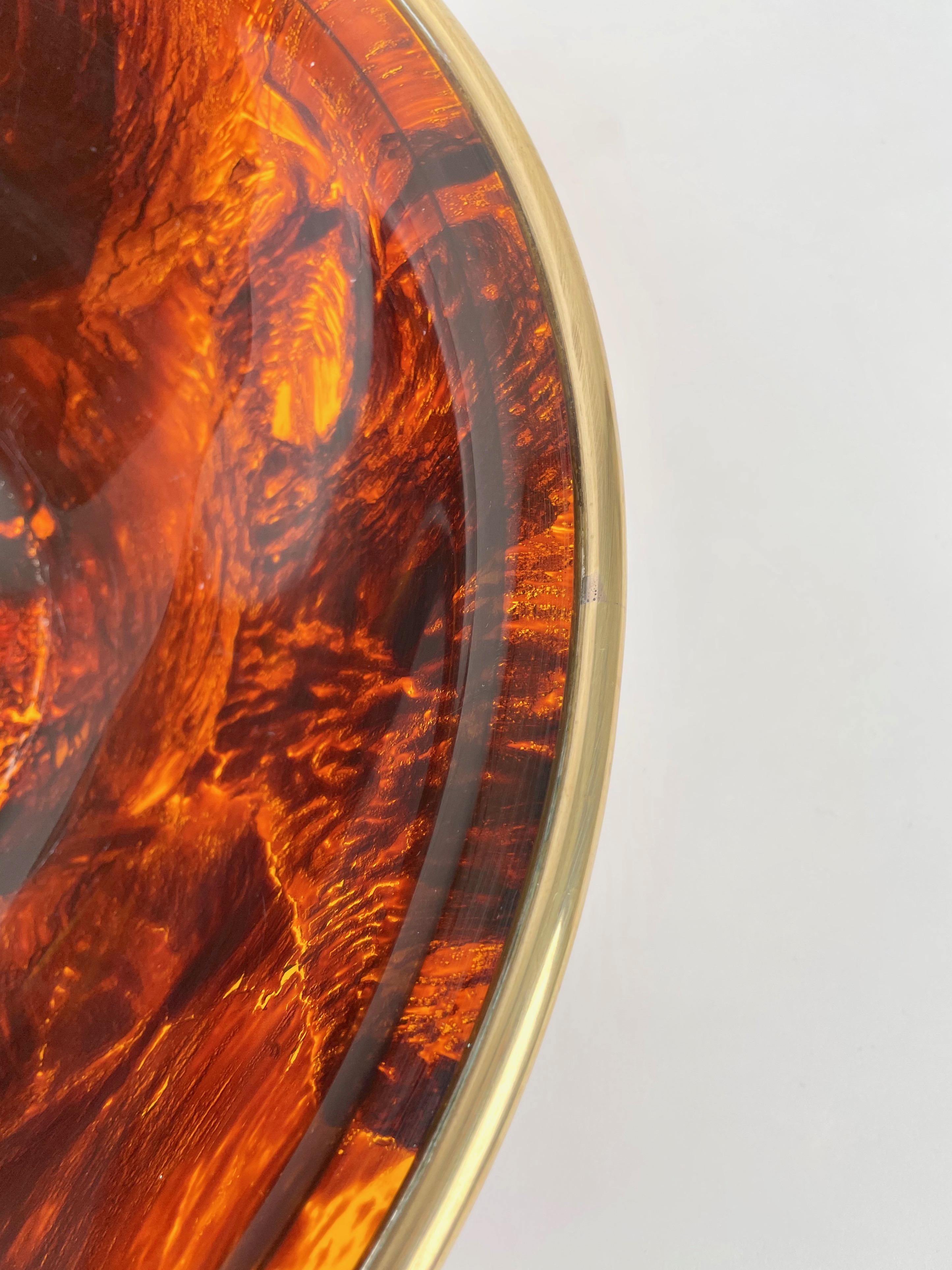 Bowl Centerpiece Lucite Tortoise Shell & Brass Christian Dior Style, Italy 1970s 1
