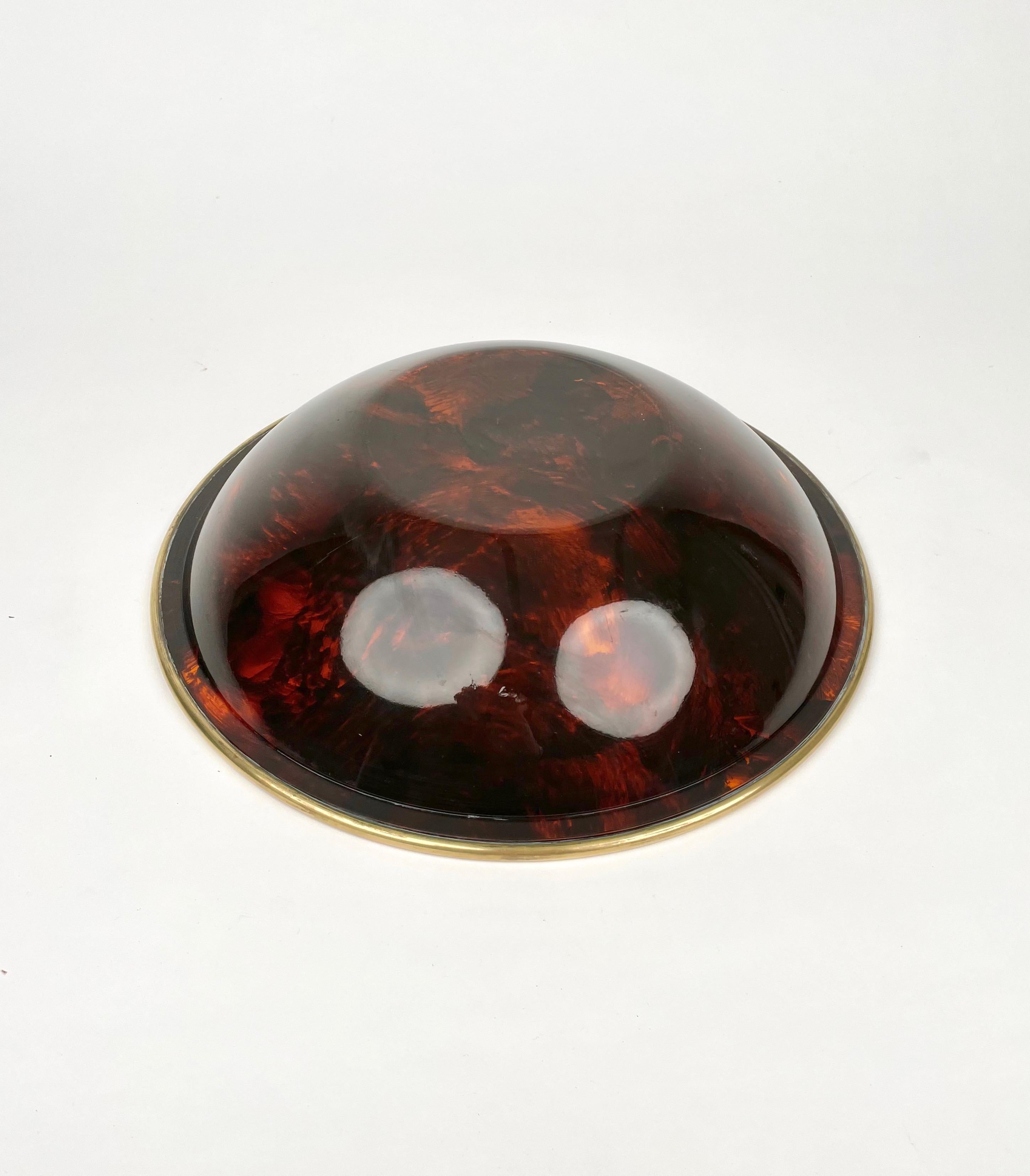 Bowl Centerpiece Lucite Tortoise Shell & Brass Christian Dior Style, Italy 1970s 2